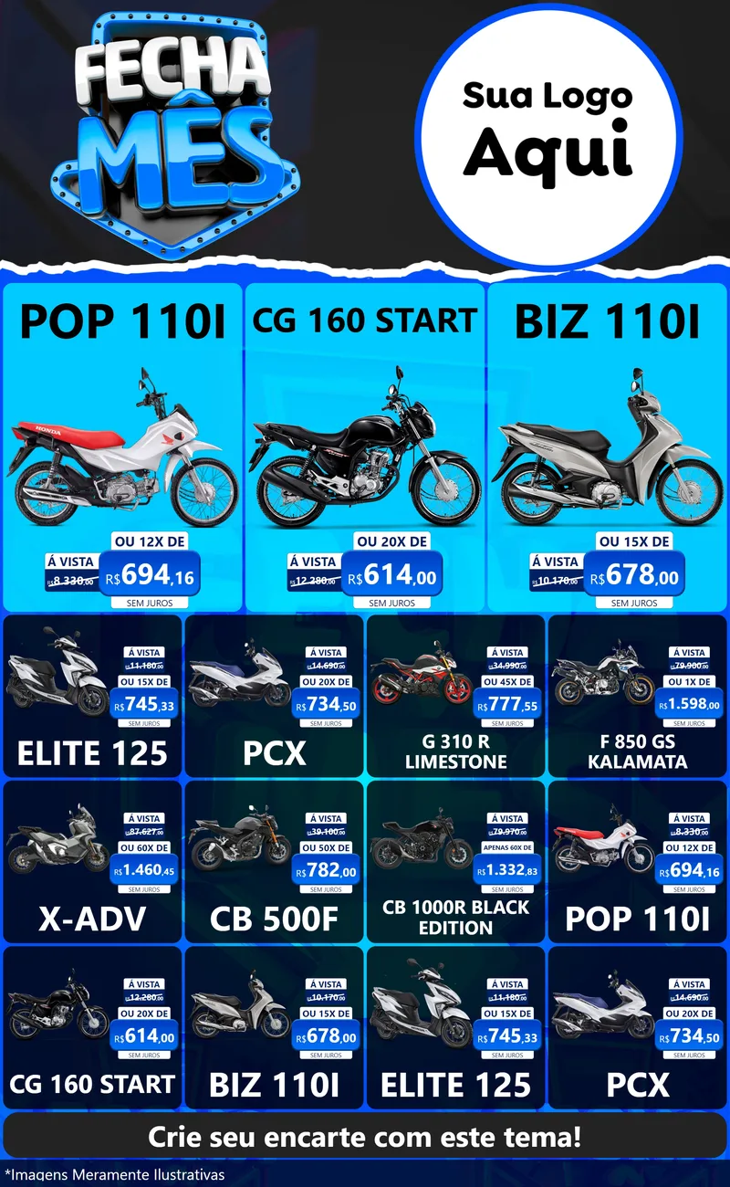 Modelo de Encarte para Encarte Grande com o tema Fecha Mês para Concessionaria de Motos