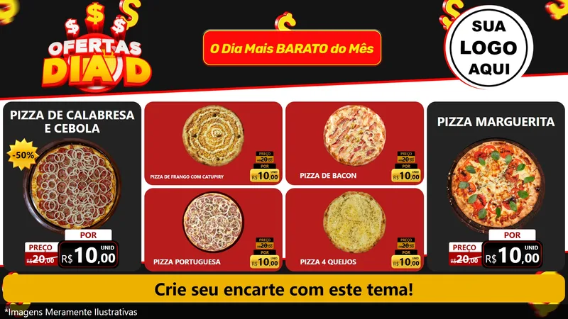 Modelo de TV para TV Horizontal com o tema Ofertas Dia D para Pizzaria