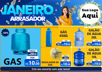 Modelo de Encarte para Encarte A4 Horizontal com o tema Janeiro Arrasador para Água e gás