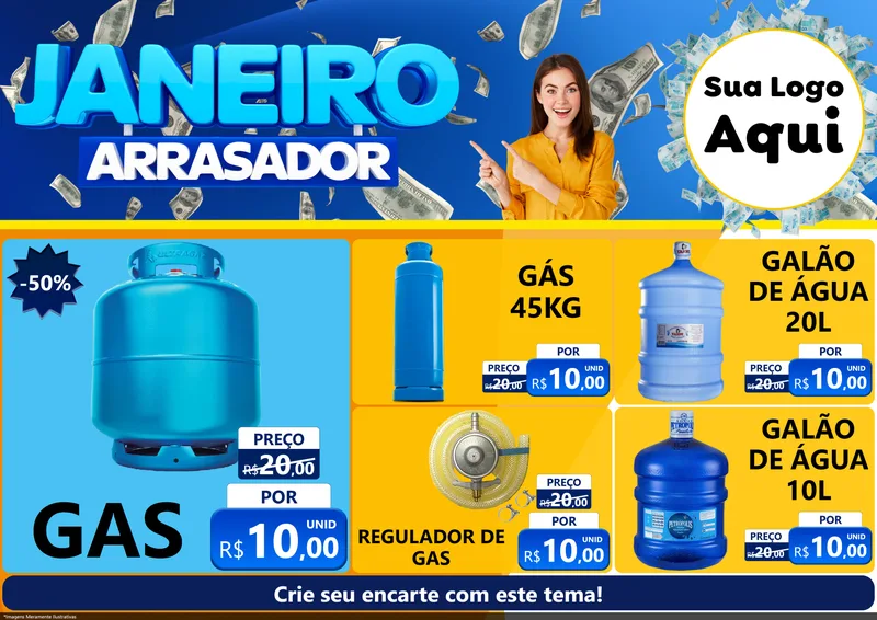Modelo de Encarte para Encarte A4 Horizontal com o tema Janeiro Arrasador para Água e gás
