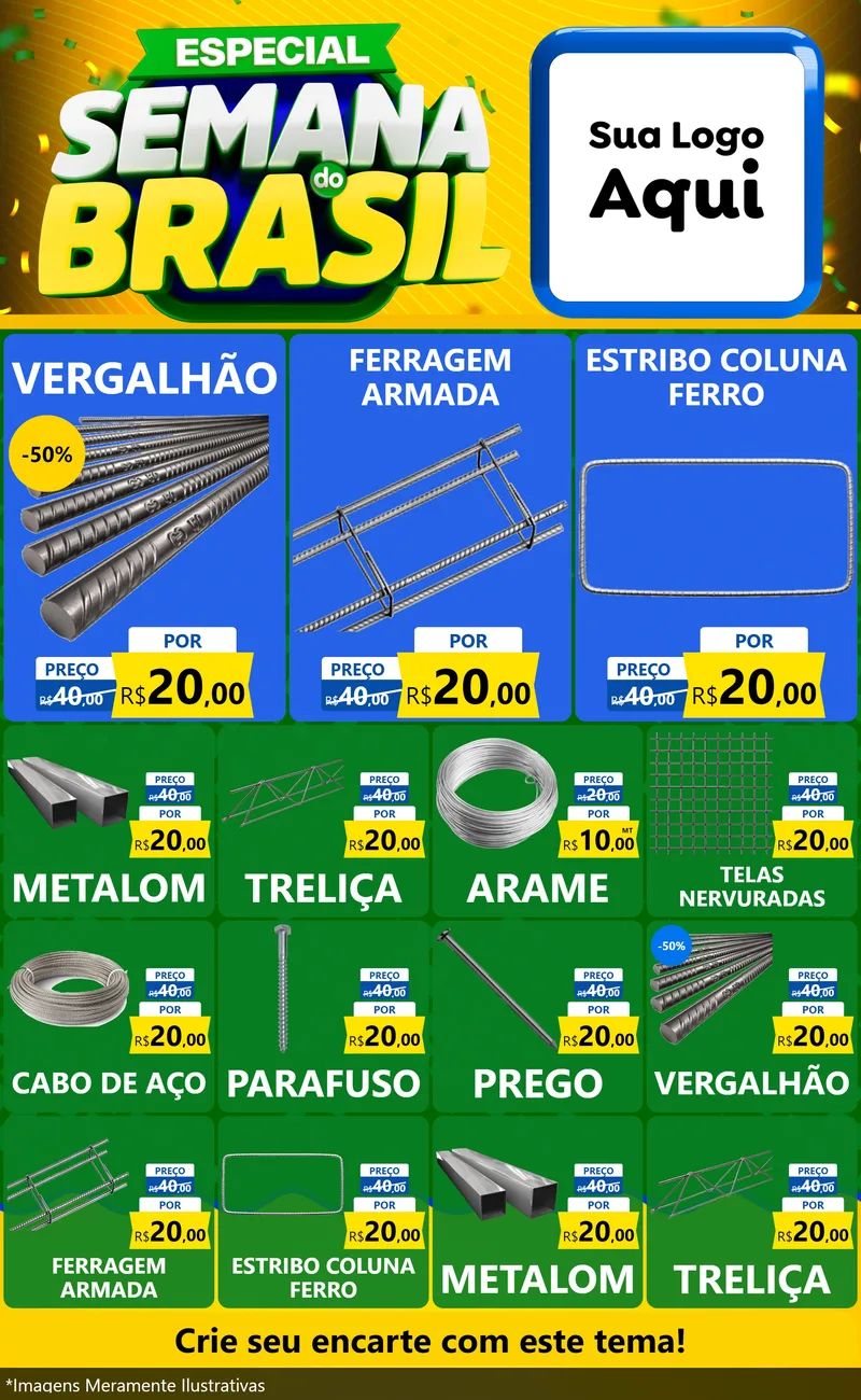 Modelo de Encarte para Encarte Grande com o tema Especial Semana do Brasil para Ferragens