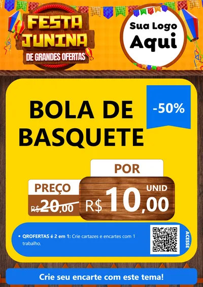 Modelo de Cartaz para Cartaz A4 Vertical com o tema Festa Junina de Grandes Ofertas para Artigos Esportivos