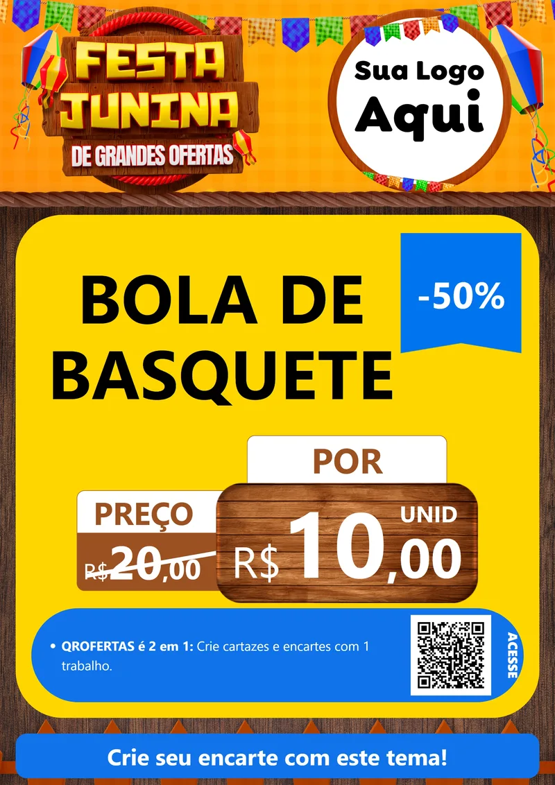 Modelo de Cartaz para Cartaz A4 Vertical com o tema Festa Junina de Grandes Ofertas para Artigos Esportivos