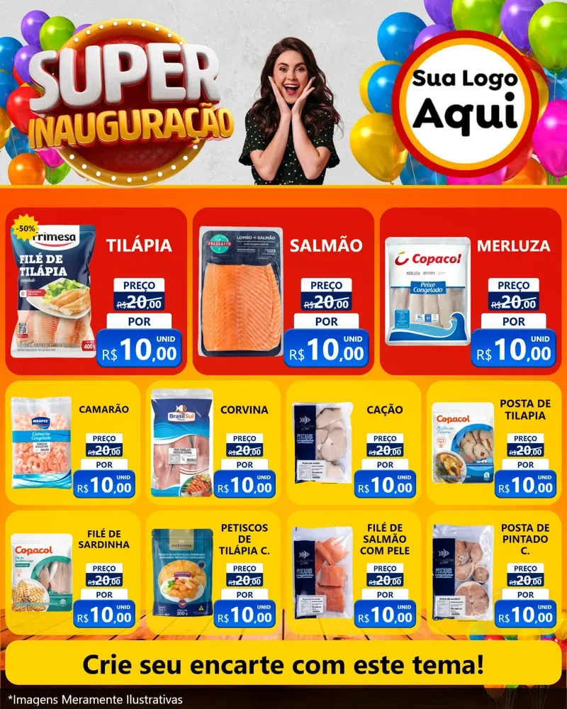 Modelo de Rede Social para Feed Instagram com o tema Super Inauguração para Peixaria