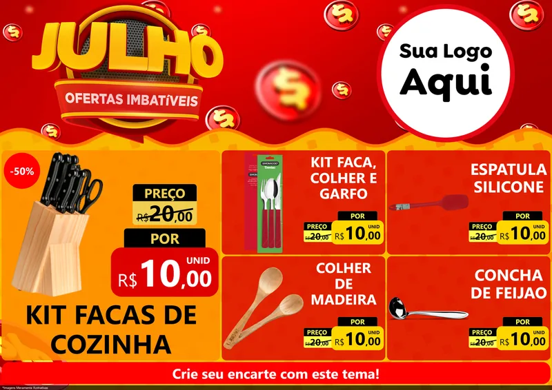 Modelo de Encarte para Encarte A4 Horizontal com o tema Julho Ofertas Imbatíveis para Utilidades Domésticas