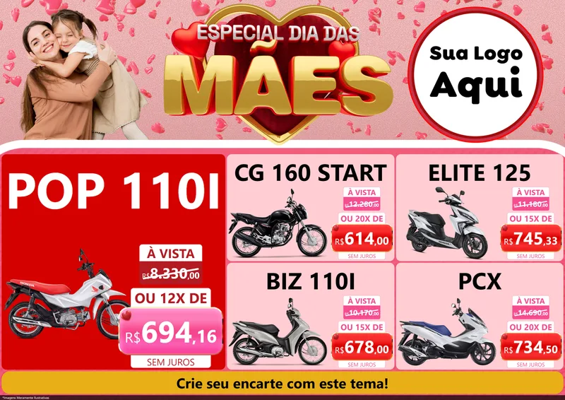 Modelo de Encarte para Encarte A4 Horizontal com o tema Especial Dia Das Mães para Concessionaria de Motos