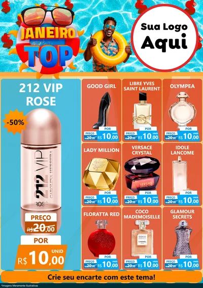 Modelo de Encarte para Encarte A4 Vertical com o tema Janeiro Top para Perfumes