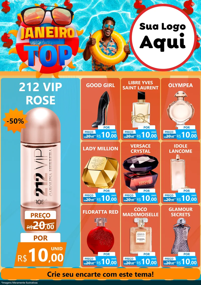 Modelo de Encarte para Encarte A4 Vertical com o tema Janeiro Top para Perfumes