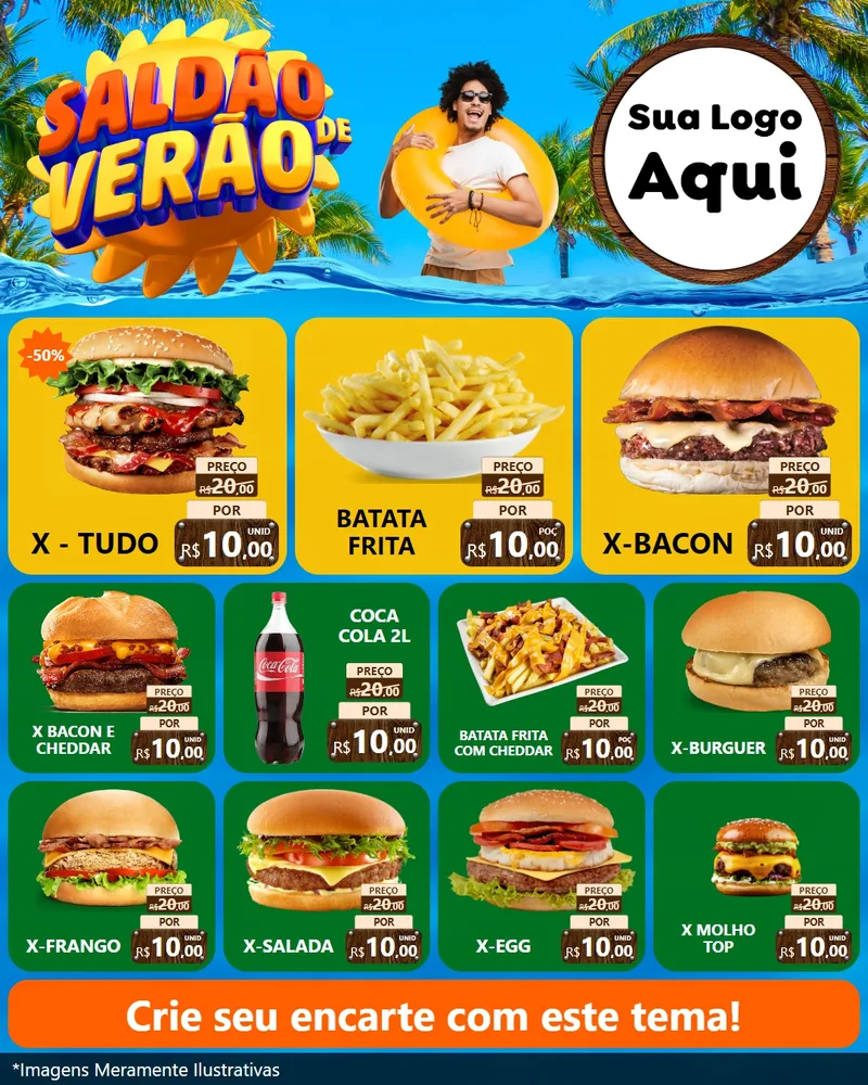 Modelo de Rede Social para Feed Instagram com o tema Saldão de Verão para Hamburgueria