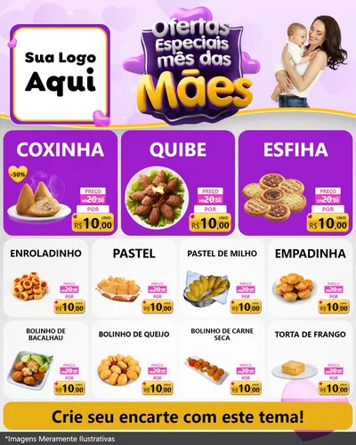 Modelo de Rede Social para Feed Instagram com o tema Ofertas Especiais - Mês das Mães para Salgadaria