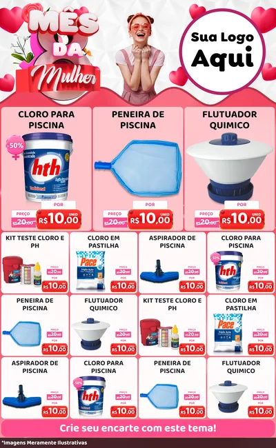 Modelo de Encarte para Encarte Grande com o tema Mês da Mulher para Produtos para Piscina