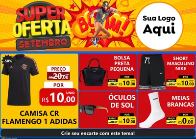Modelo de Encarte para Encarte A4 Horizontal com o tema Super Oferta Setembro para Roupas e acessórios