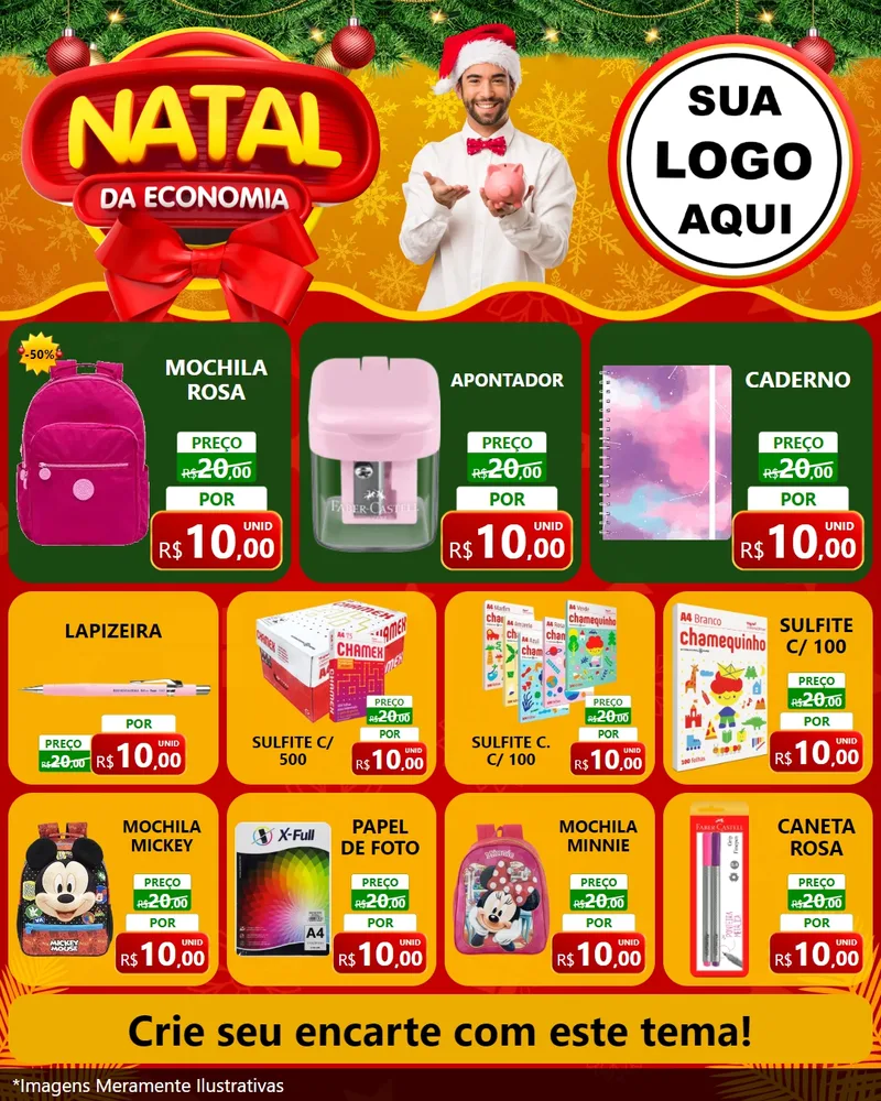 Modelo de Rede Social para Feed Instagram com o tema Natal da Economia para Papelaria