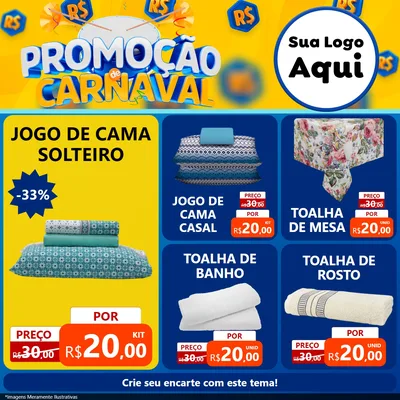 Modelo de Rede Social para Feed Facebook com o tema Promoção de Carnaval para Cama, Mesa e Banho
