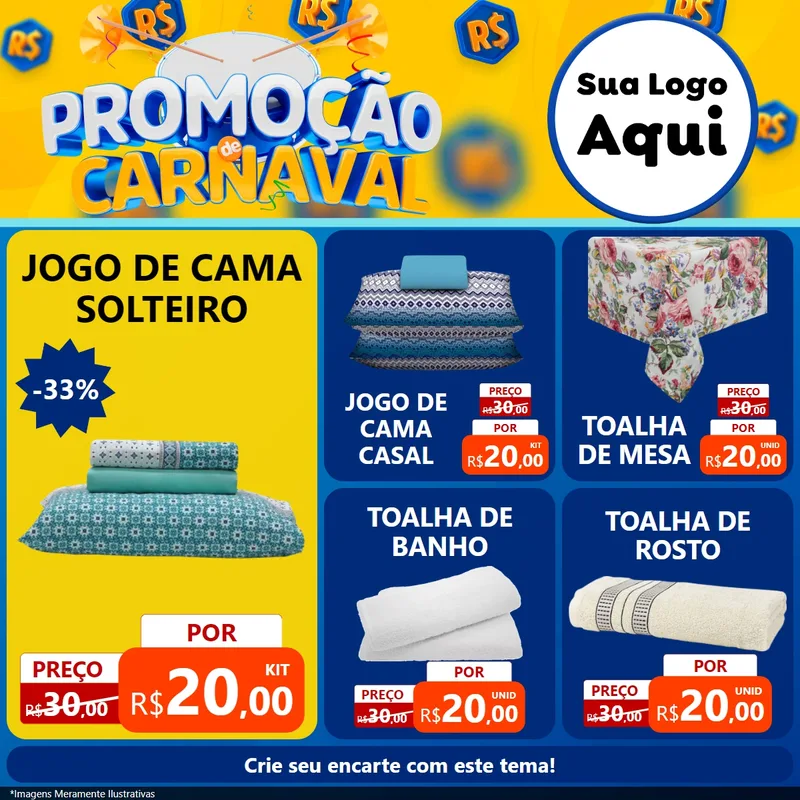 Modelo de Rede Social para Feed Facebook com o tema Promoção de Carnaval para Cama, Mesa e Banho