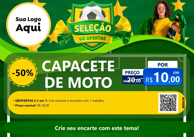 Modelo de Cartaz para Cartaz A4 Horizontal com o tema Seleção de Ofertas - Copa para Moto peças