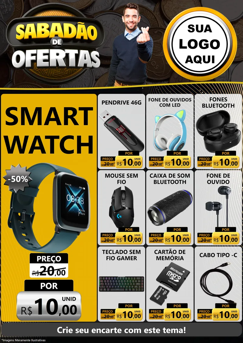 Modelo de Encarte para Encarte A4 Vertical com o tema Sabadão de Ofertas para Informática