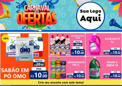 Modelo de Encarte para Encarte A4 Horizontal com o tema Carnaval de Ofertas para Produtos de Limpeza