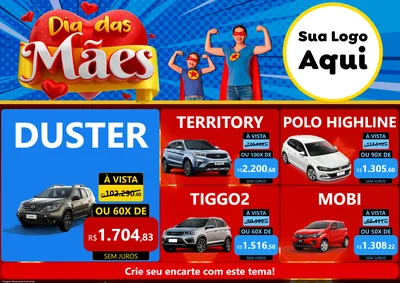 Modelo de Encarte para Encarte A4 Horizontal com o tema Dia das Mães para Concessionaria de Carros