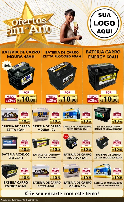 Modelo de Encarte para Encarte Grande com o tema Ofertas Fim de Ano para Baterias Elétricas