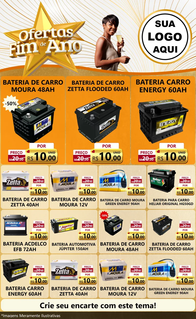 Modelo de Encarte para Encarte Grande com o tema Ofertas Fim de Ano para Baterias Elétricas