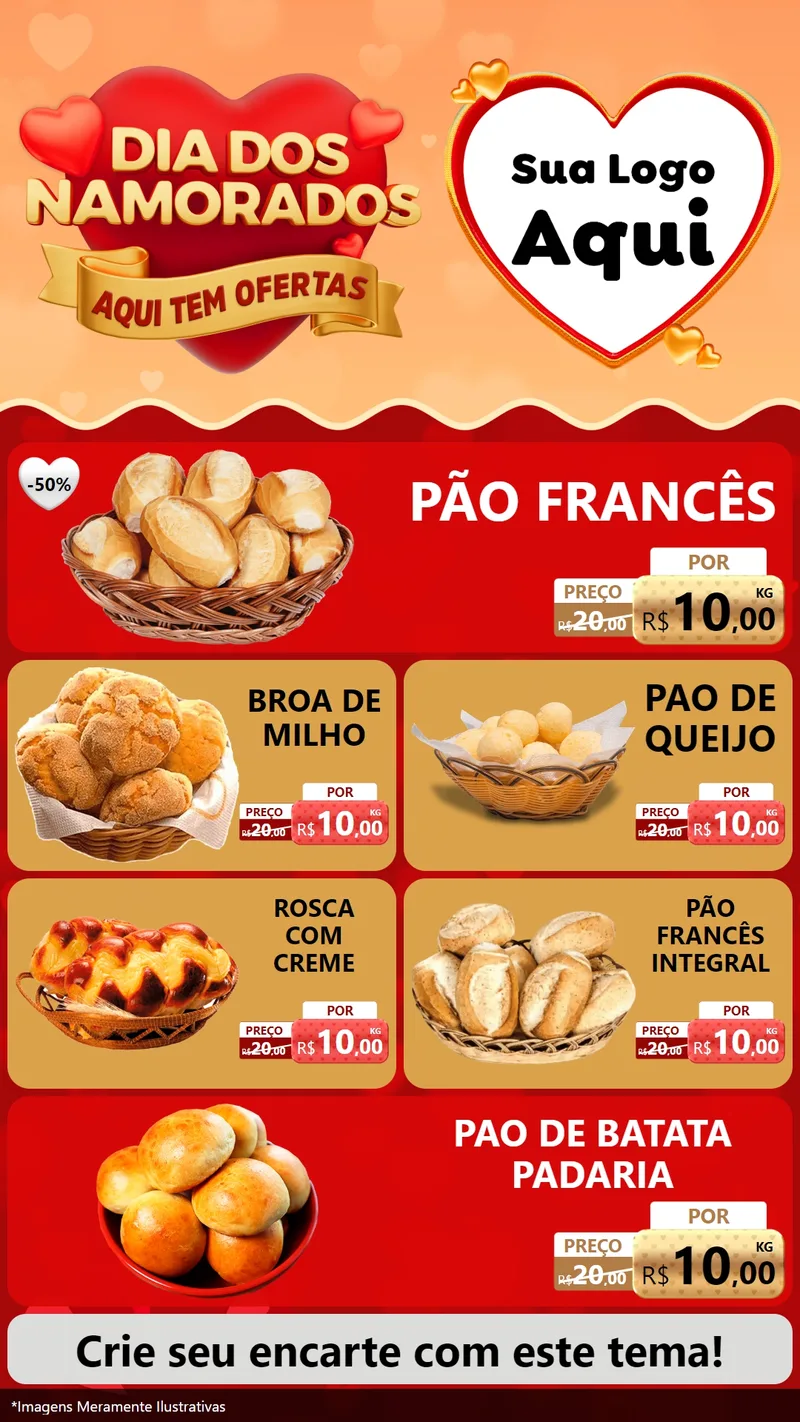Modelo de TV para TV Vertical com o tema Dia dos Namorados - Aqui Tem Ofertas para Padaria