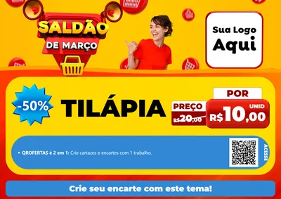 Modelo de Cartaz para Cartaz A4 Horizontal com o tema Saldão de Março para Peixaria