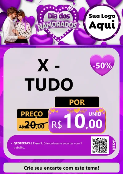 Modelo de Cartaz para Cartaz A4 Vertical com o tema Dia dos Namorados para Hamburgueria