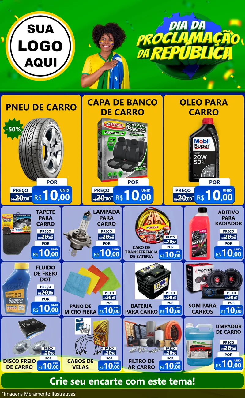 Modelo de Encarte para Encarte Grande com o tema Dia Da Proclamação Da República para Auto peças