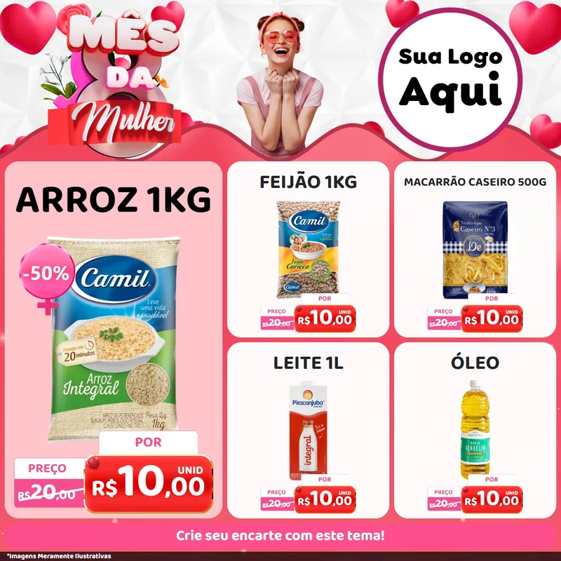 Modelo de Rede Social para Feed Facebook com o tema Mês da Mulher para Supermercado