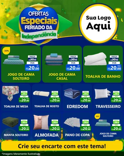 Modelo de Rede Social para Feed Instagram com o tema Ofertas Especiais Feriado da Independência para Cama, Mesa e Banho
