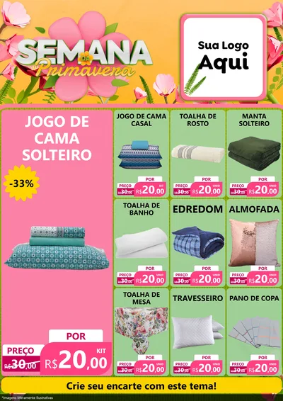 Modelo de Encarte para Encarte A4 Vertical com o tema Semana da Primavera para Cama, Mesa e Banho
