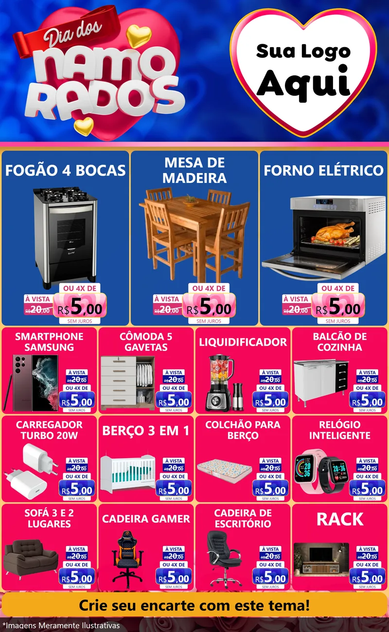 Modelo de Encarte para Encarte Grande com o tema Dia dos namorados para Móveis e Eletro