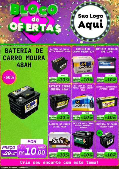 Modelo de Encarte para Encarte A4 Vertical com o tema Bloco de Ofertas para Baterias Elétricas