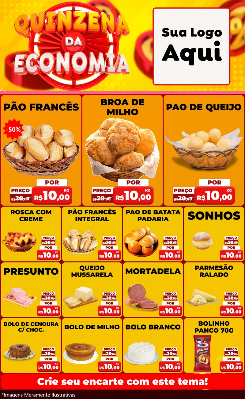 Modelo de Encarte para Encarte Grande com o tema Quinzena Da Economia para Padaria