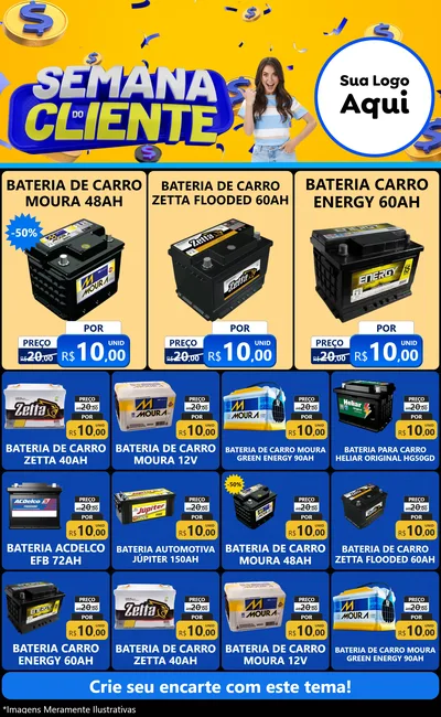 Modelo de Encarte para Encarte Grande com o tema Semana do Cliente para Baterias Elétricas