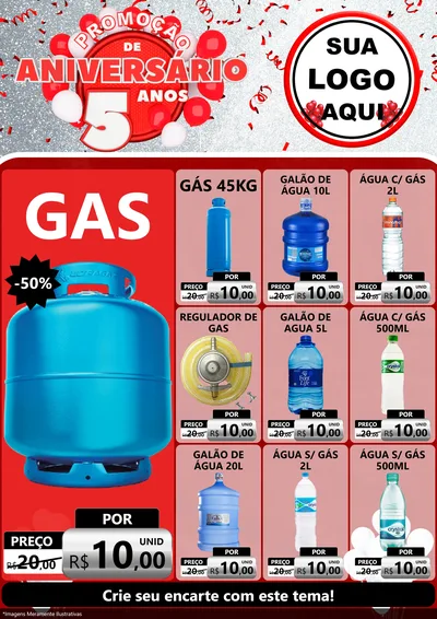 Modelo de Encarte para Encarte A4 Vertical com o tema Promoção de Aniversário - 5 Anos para Água e gás