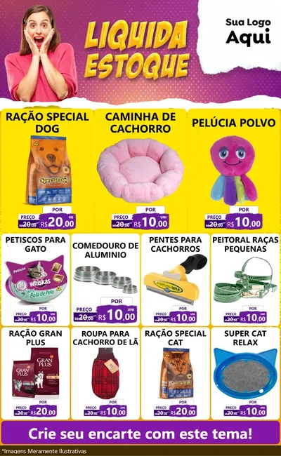 Modelo de Encarte para Encarte Grande com o tema Liquida estoque para Pet Shop