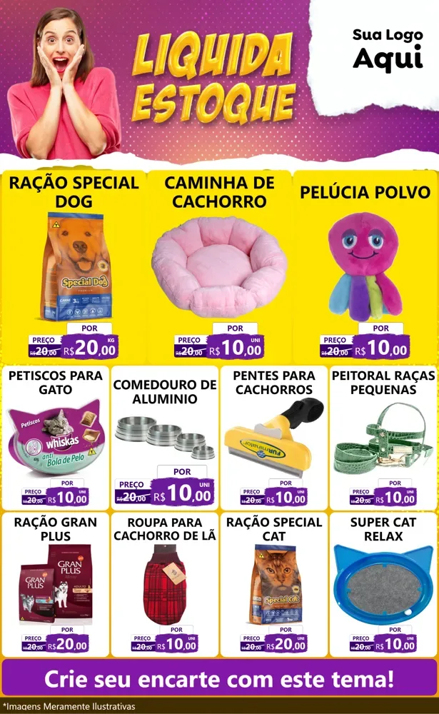 Modelo de Encarte para Encarte Grande com o tema Liquida estoque para Pet Shop
