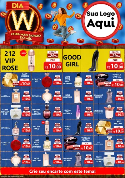Modelo de Encarte para Encarte A4 Vertical com o tema Dia W - O Dia Mais Barato Do Mês para Perfumes