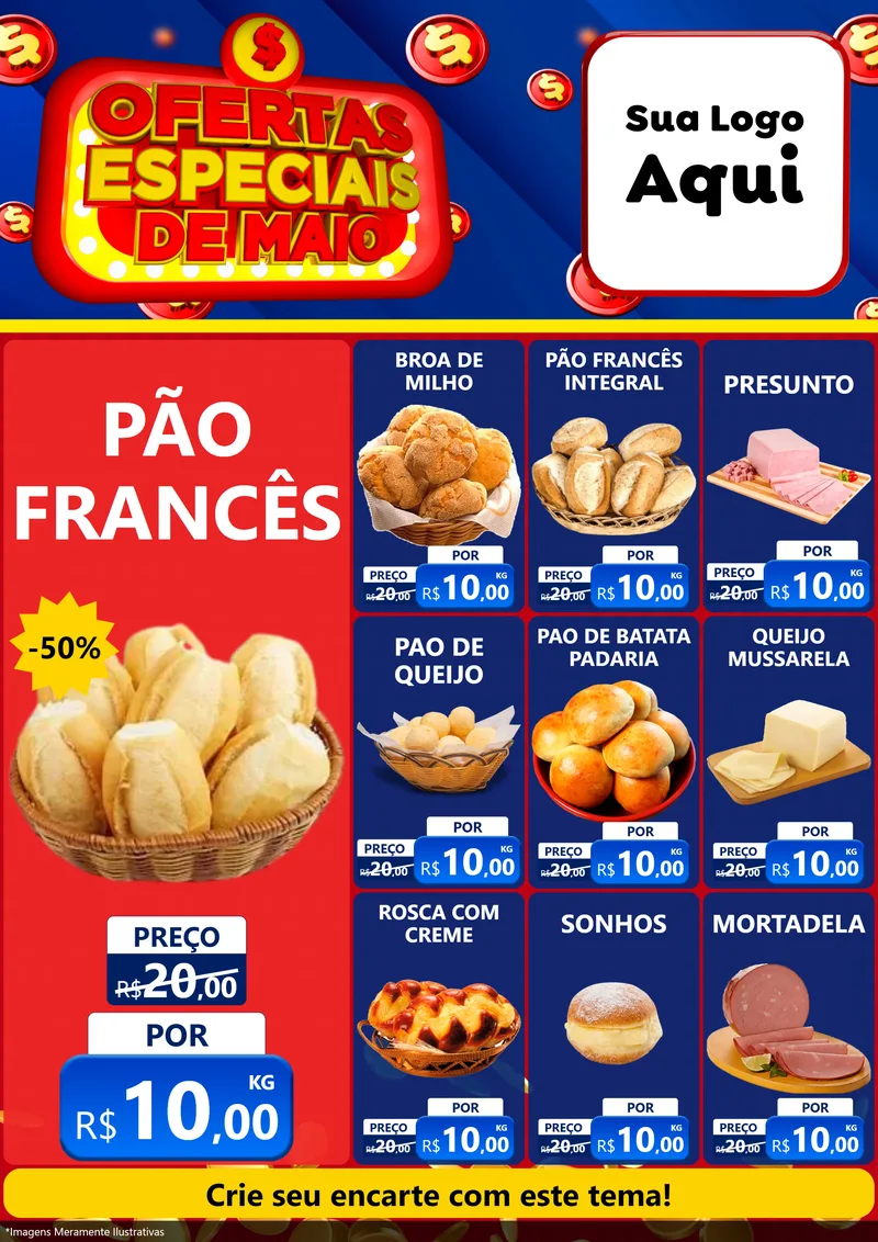 Modelo de Encarte para Encarte A4 Vertical com o tema Ofertas Especiais de Maio para Padaria
