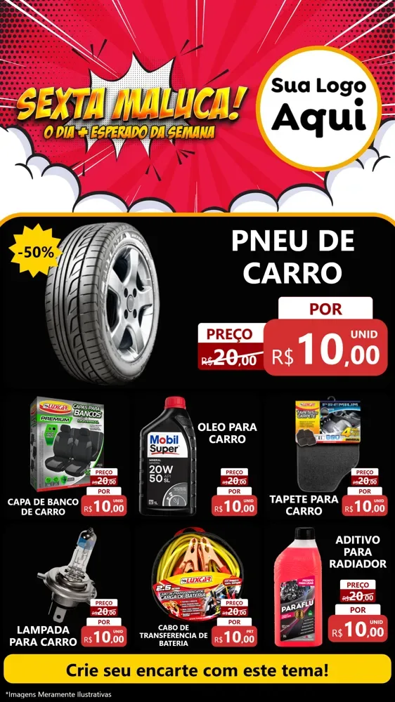 Modelo de Rede Social para Stories com o tema Sexta Maluca! para Auto peças