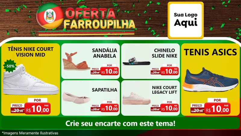 Modelo de TV para TV Horizontal com o tema Oferta Farroupilha para Calçados