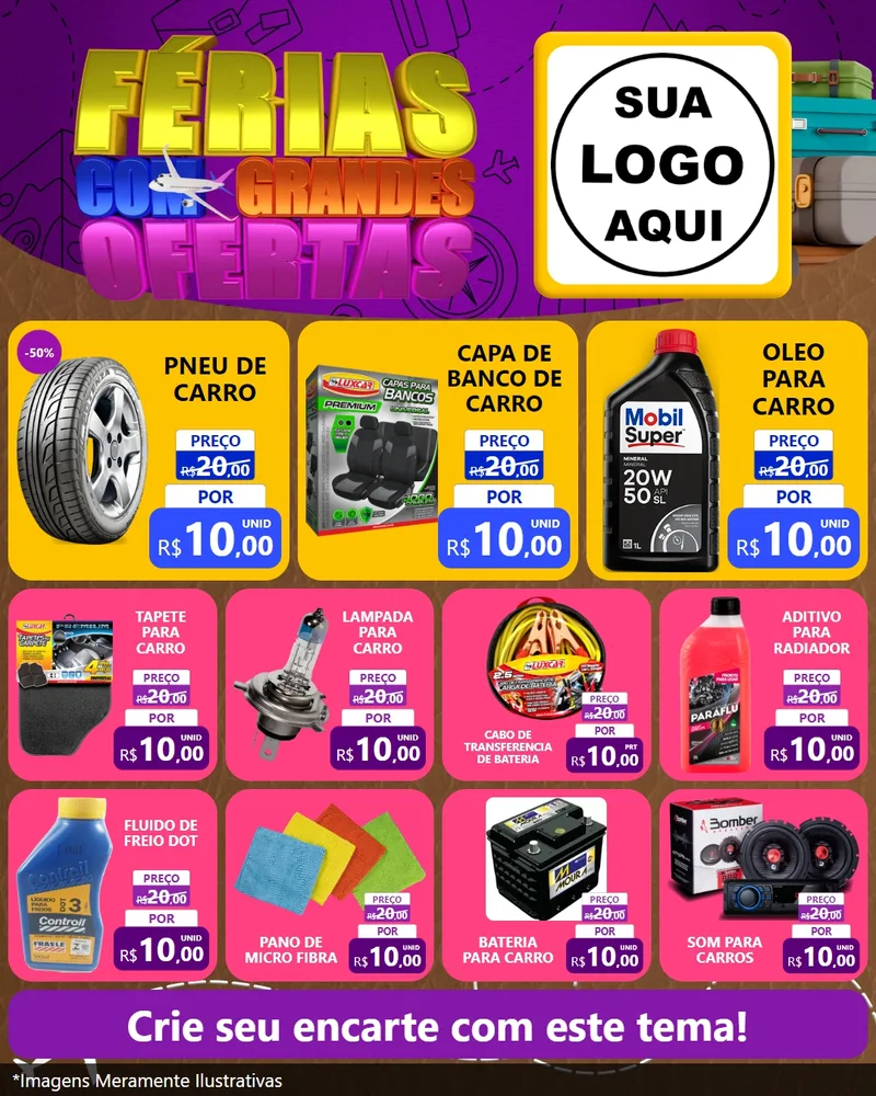 Modelo de Rede Social para Feed Instagram com o tema Férias com Grandes Ofertas para Auto peças