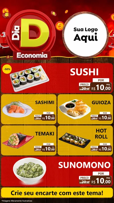 Modelo de TV para TV Vertical com o tema Dia D Economia para Comida japonesa
