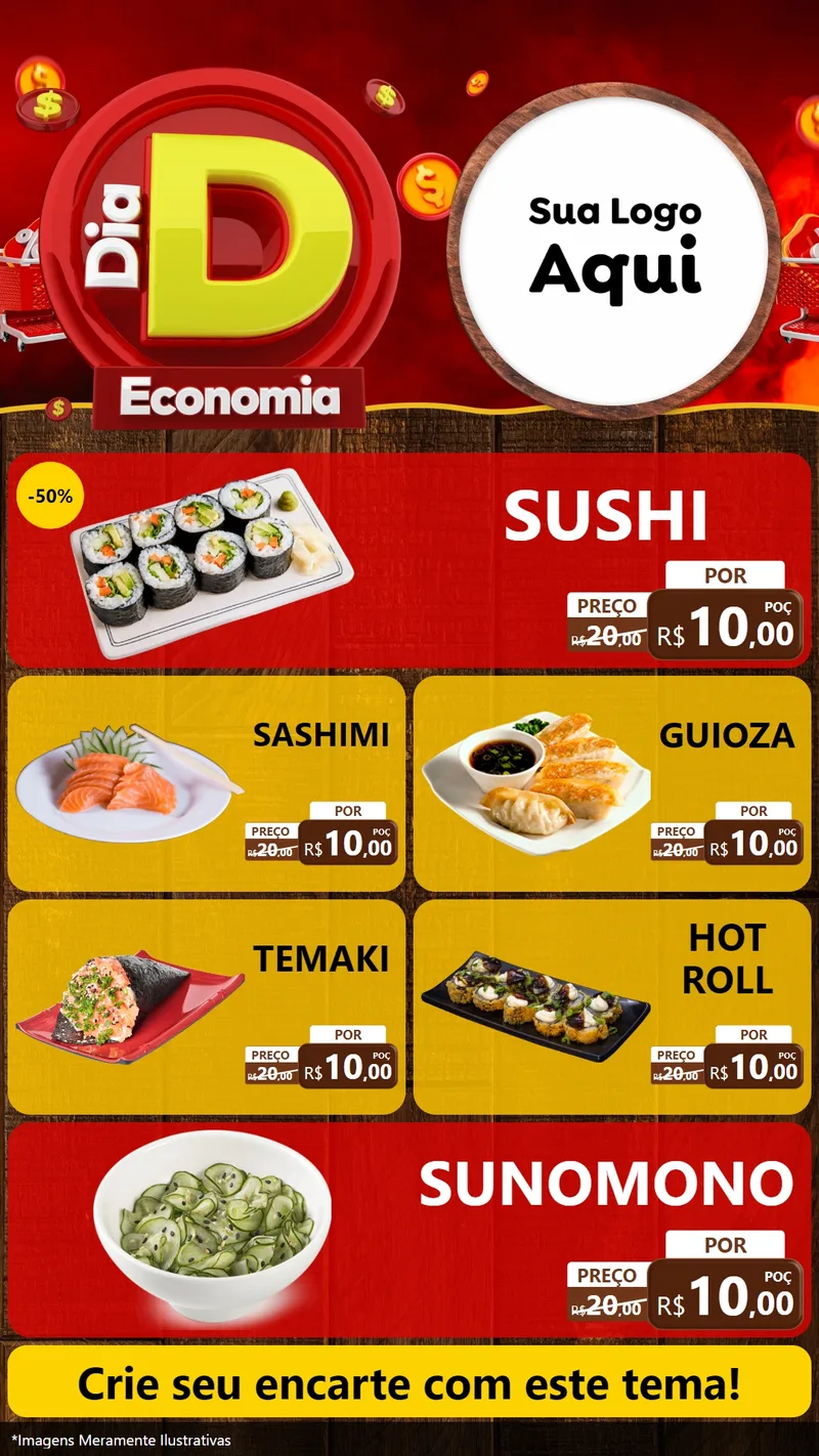 Modelo de TV para TV Vertical com o tema Dia D Economia para Comida japonesa