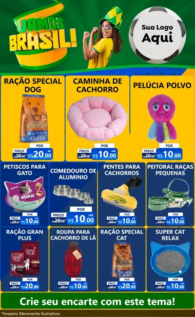 Modelo de Encarte para Encarte Grande com o tema Vamos Brasil - Copa para Pet Shop