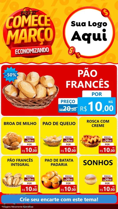 Modelo de Rede Social para Stories com o tema Comece Março Economizando para Padaria