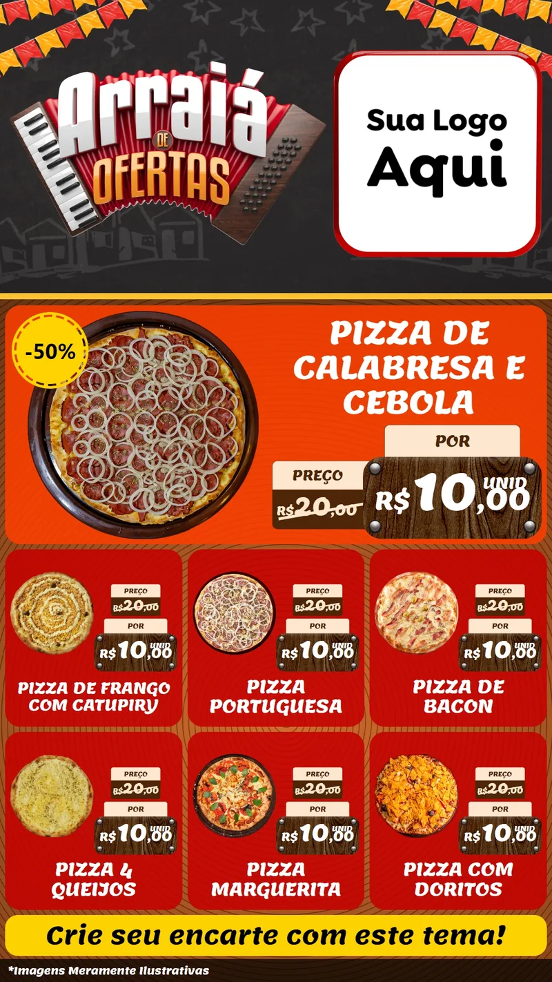 Modelo de Rede Social para Stories com o tema Arraiá de Ofertas - Junina para Pizzaria