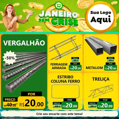 Modelo de Rede Social para Feed Facebook com o tema Janeiro Sem Crise para Ferragens